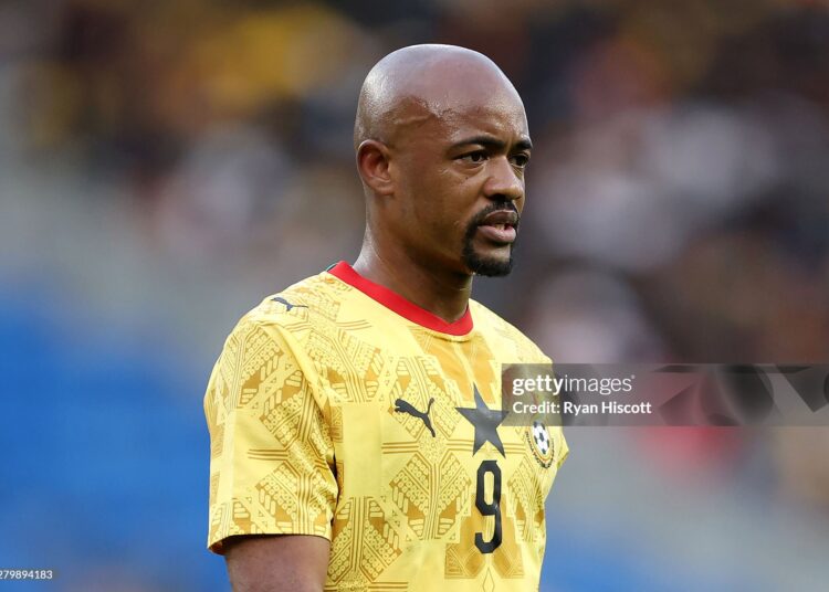 Jordan Ayew of Ghana looks on during the International Friendly match between Wales and Ghana (Photo by Ryan Hiscott/Getty Images)