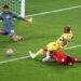 TORONTO, ONTARIO - JUNE 17: Jordan Ayew #9 of Ghana attempts to shoot while Jiovany Ramos #13 of Panama blocks during the FIFA World Cup 2026 Group L match between Ghana and Panama at Toronto Stadium on June 17, 2026 in Toronto, Ontario. (Photo by Dan Mullan/Getty Images)