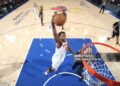 OG Anunoby #8 of the New York Knicks dunks the ball during the game against the San Antonio Spurs during Game Four of the 2026 NBA Finals (Photo by Nathaniel S. Butler/NBAE via Getty Images)