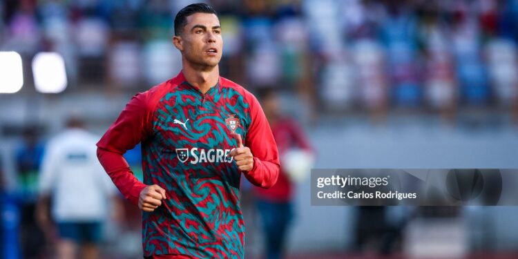 Cristiano Ronaldo of Portugal during the warmups before the International Friendly match between Portugal and Nigeria (Photo by Carlos Rodrigues/Getty Images)
