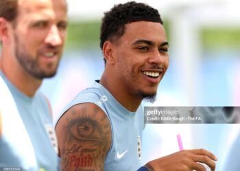 Morgan Rogers #17 of England looks on during a recovery session during the England World Cup 2026 camp (Photo by Eddie Keogh - The FA/The FA via Getty Images)