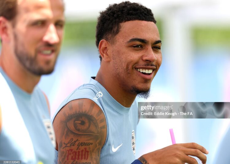 Morgan Rogers #17 of England looks on during a recovery session during the England World Cup 2026 camp (Photo by Eddie Keogh - The FA/The FA via Getty Images)