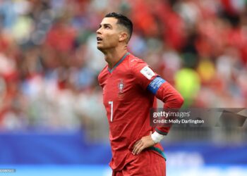 HOUSTON, TEXAS - JUNE 17: Cristiano Ronaldo #7 of Portugal looks on during the FIFA World Cup 2026 Group K match between Portugal and Congo DR at Houston Stadium on June 17, 2026 in Houston, Texas. (Photo by Molly Darlington/Getty Images)