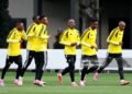 Players of South Africa warm up during a South Africa Training Session one day ahead of the FIFA World Cup 2026 Group A match between Mexico and South Africa (Photo by Luke Hales/Getty Images)