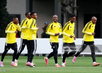 Players of South Africa warm up during a South Africa Training Session one day ahead of the FIFA World Cup 2026 Group A match between Mexico and South Africa (Photo by Luke Hales/Getty Images)