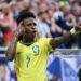 MIAMI GARDENS, FLORIDA - JUNE 24: Vinicius Junior #7 of Brazil celebrates scoring his team's second goal during the FIFA World Cup 2026 Group C match between Scotland and Brazil at Miami Stadium on June 24, 2026 in Miami Gardens, Florida. (Photo by Carmen Mandato - FIFA/FIFA via Getty Images)