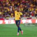 John Yeboah #9 of Ecuador celebrates a goal deflected by Jackson Porozo #25 of Ecuador (not pictured) during a game between the Ecuador and Saudi Arabia in a game prior to the World Cup (Photo by Andrew Mordzynski/Icon Sportswire via Getty Images)