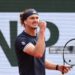 Alexander Zverev of Germany celebrates winning the second game of the fourth set against Jakub Mensik of Czechia in their Men's Singles semi-final match on Day Thirteen of the 2026 French Open  (Photo by Clive Brunskill/Getty Images)