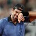 Matteo Berrettini of Italy reacts during their Men's Singles quarter-final match against Matteo Arnaldi of Italy on Day Eleven of the 2026 French Open (Photo by James Fearn/Getty Images)