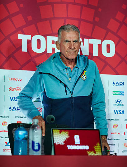 Head coach Carlos Queiroz of Ghana speaks to media during the press conference of Ghana one day ahead of the FIFA World Cup 2026 Group L match between Ghana and Panama at Toronto Stadium on June 16, 2026 in Toronto, Ontario. (Photo by Joosep Martinson - FIFA/FIFA via Getty Images)