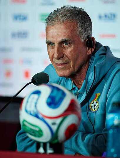 Head coach Carlos Queiroz of Ghana speaks to media during the press conference of Ghana one day ahead of the FIFA World Cup 2026 Group L match between Ghana and Panama at Toronto Stadium on June 16, 2026 in Toronto, Ontario. (Photo by Joosep Martinson - FIFA/FIFA via Getty Images)
