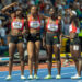 Team Ghana looks at the big screen after finishing in the women's 4x100m relay final during Athletics Track & Field on day ten of the Birmingham 2022 Commonwealth Games at Alexander Stadium on August 7, 2022 on the Birmingham, United Kingdom. (Photo by Steve Christo - Corbis/Corbis via Getty Images)