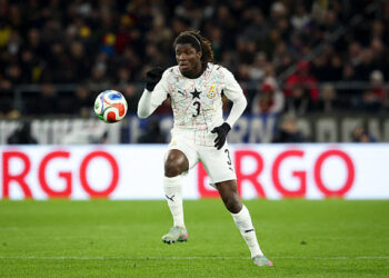 Baden-Württemberg, Stuttgart: Soccer, Men: International matches, Germany - Ghana, MHPArena, Caleb Yirenkyi (Ghana) in action. Photo: Christian Charisius/dpa - IMPORTANT NOTE: In accordance with the regulations of the DFL German Football League and the DFB German Football Association, it is prohibited to utilize or have utilized photographs taken in the stadium and/or of the match in the form of sequential images and/or video-like photo series. (Photo by Christian Charisius/picture alliance via Getty Images)