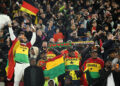 Fans of Ghana support their team during the international friendly match between Germany and Ghana at MHP Arena on March 30, 2026 in Stuttgart, Germany.  (Photo by Alex Grimm/Getty Images)