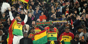 Fans of Ghana support their team during the international friendly match between Germany and Ghana at MHP Arena on March 30, 2026 in Stuttgart, Germany.  (Photo by Alex Grimm/Getty Images)
