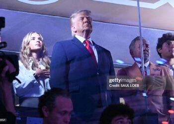 US President Donald Trump attends Game Three of the NBA Finals between the San Antonio Spurs and the New York Knicks at Madison Square Garden (Photo by SAUL LOEB / AFP via Getty Images)