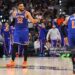 Karl-Anthony Towns #32 of the New York Knicks reacts during the third quarter against the San Antonio Spurs in Game Two of the 2026 NBA Finals (Photo by Gregory Shamus/Getty Images)