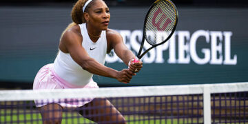 Serena Williams of the United States in action with partner Karolina Muchova of the Czech Republic against Giuliana Olmos of Mexico and Erin Routliffe of New Zealand in the first round of doubles on Day Two of the 2026 Berlin Tennis Open at LTTC Rot-Weiß e.V. on June 16, 2026 in Berlin, Germany (Photo by Robert Prange/Getty Images)