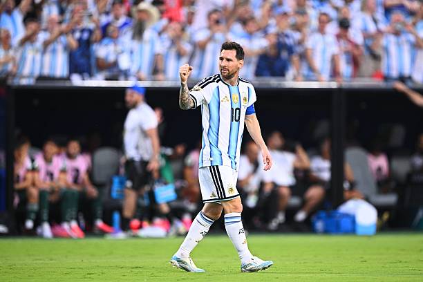 Soccer, Men, 2026 World Cup, Argentina vs. Algeria, Group Stage, Group J, Matchday 1, Kansas City Stadium, Lionel Messi (Argentina) celebrates after scoring the 1-0 goal. PLEASE NOTE: In accordance with FIFA regulations, these images may be used exclusively for editorial purposes. Commercial use is prohibited. Furthermore, no video-like sequences may be created, and no alterations may be made to the image, either in the foreground or the background. Photo: Tom Weller/dpa (Photo by Tom Weller/picture alliance via Getty Images)