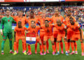 Netherlands players pose for a team photograph before the FIFA World Cup 2026 Group F match between Netherlands and Japan at Dallas Stadium on June 14, 2026 in Arlington, Texas. (Photo by Michael Steele/Getty Images)
