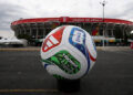 A large scale adidas Trionda match ball is seen outside the stadium after the press conference of Colombia one day ahead of the FIFA World Cup 2026 Group K match between Uzbekistan and Colombia at Mexico City Stadium on June 16, 2026 in Mexico City, Mexico. (Photo by Luke Hales/Getty Images)