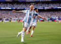 KANSAS CITY, MISSOURI - JUNE 16: Lionel Messi #10 of Argentina celebrates scoring his team's first goal during the FIFA World Cup 2026 Group J match between Argentina and Algeria at Kansas City Stadium on June 16, 2026 in Kansas City, Missouri. (Photo by Charlotte Wilson/Getty Images)