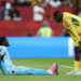 Lawrence Ati Zigi #1 and Jonas Adjetey #4 of Ghana talk during the FIFA World Cup 2026 Group L match between Ghana and Panama at Toronto Stadium on June 17, 2026 in Toronto, Ontario. (Photo by Ezra Shaw - FIFA/FIFA via Getty Images)