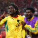 TORONTO, ONTARIO - JUNE 17: Caleb Yirenkyi #3 of Ghana celebrates with teammate Christopher Bonsu Baah #13 after scoring his team's first goal  during the FIFA World Cup 2026 Group L match between Ghana and Panama at Toronto Stadium on June 17, 2026 in Toronto, Ontario. (Photo by Robert Cianflone/Getty Images)