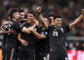 ZAPOPAN, MEXICO - JUNE 18: Luis Romo #7 of Mexico celebrates with teammates after scoring his team's first goal during the FIFA World Cup 2026 Group A match between Mexico and Korea Republic at Guadalajara Stadium on June 18, 2026 in Guadalajara, Mexico. (Photo by Luke Hales/Getty Images)