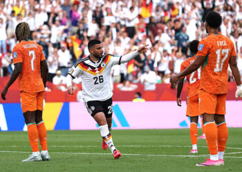 TORONTO, ONTARIO - JUNE 20: Deniz Undav #26 of Germany celebrates scoring his team's second goal during the FIFA World Cup 2026 Group E match between Germany and Cote D'Ivoire at Toronto Stadium on June 20, 2026 in Toronto, Ontario. (Photo by Ezra Shaw - FIFA/FIFA via Getty Images)
