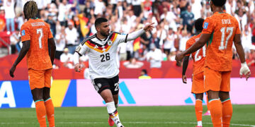 TORONTO, ONTARIO - JUNE 20: Deniz Undav #26 of Germany celebrates scoring his team's second goal during the FIFA World Cup 2026 Group E match between Germany and Cote D'Ivoire at Toronto Stadium on June 20, 2026 in Toronto, Ontario. (Photo by Ezra Shaw - FIFA/FIFA via Getty Images)