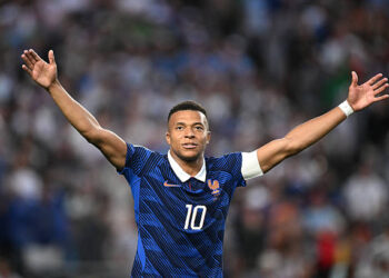 PHILADELPHIA, PENNSYLVANIA - JUNE 22: Kylian Mbappe #10 of France celebrates scoring his team's second goal during the FIFA World Cup 2026 Group I match between France and Iraq at Philadelphia Stadium on June 22, 2026 in Philadelphia, Pennsylvania. (Photo by Hannah Peters - FIFA/FIFA via Getty Images)