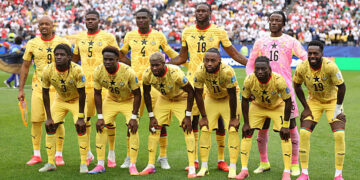 Players of Ghana  pose for a team photograph before the FIFA World Cup 2026 Group L match between England and Ghana at Boston Stadium on June 23, 2026 in Foxborough, Massachusetts. (Photo by Richard Pelham/Getty Images)