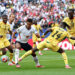 FOXBOROUGH, MASSACHUSETTS - JUNE 23: Jude Bellingham #10 of England is challenged by Gideon Mensah #14 of Ghana during the FIFA World Cup 2026 Group L match between England and Ghana at Boston Stadium on June 23, 2026 in Foxborough, Massachusetts. (Photo by Eddie Keogh - The FA/The FA via Getty Images)