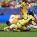 FOXBOROUGH, MASSACHUSETTS - JUNE 23: Prince Adu #25 of Ghana is challenged by Ezri Konsa #2 of England in the penalty box during the FIFA World Cup 2026 Group L match between England and Ghana at Boston Stadium on June 23, 2026 in Foxborough, Massachusetts. (Photo by Patrick Smith - FIFA/FIFA via Getty Images)