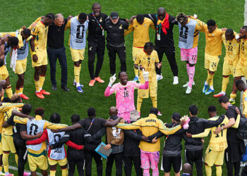 Players of Ghana  huddle after the scoreless draw in the FIFA World Cup 2026 Group L match between England and Ghana at Boston Stadium on June 23, 2026 in Foxborough, Massachusetts. (Photo by Mattia Ozbot/Getty Images)