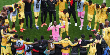 Players of Ghana  huddle after the scoreless draw in the FIFA World Cup 2026 Group L match between England and Ghana at Boston Stadium on June 23, 2026 in Foxborough, Massachusetts. (Photo by Mattia Ozbot/Getty Images)