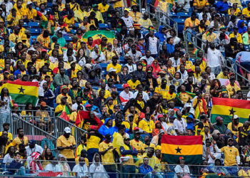 Ghana fans during a game between England and Ghana (FIFA World Cup Group L) at Boston Stadium on June 23, 2026, in Foxborough, Massachusetts. (Photo by Andrew Katsampes/ISI Photos/ISI Photos via Getty Images)