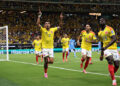 ZAPOPAN, MEXICO - JUNE 23: Daniel Munoz #2 of Colombia celebrates scoring his team's first goal during the FIFA World Cup 2026 Group K match between Colombia and Congo DR at Guadalajara Stadium on June 23, 2026 in Zapopan, Mexico. (Photo by Carl Recine/Getty Images)