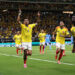 ZAPOPAN, MEXICO - JUNE 23: Daniel Munoz #2 of Colombia celebrates scoring his team's first goal during the FIFA World Cup 2026 Group K match between Colombia and Congo DR at Guadalajara Stadium on June 23, 2026 in Zapopan, Mexico. (Photo by Carl Recine/Getty Images)