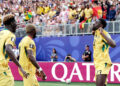 Derrick Luckassen of Ghana celebrates 1-1 with Kwasi Sibo of Ghana  during the  World Cup match between Croatia  v Ghana at the Philadelphia Stadium on June 27, 2026 in Philadelphia United States (Photo by Marcel Bonte/Soccrates/Getty Images)