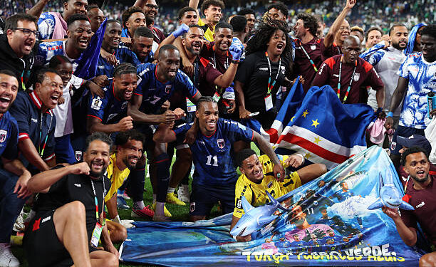 Cabo Verde players celebrate after the 0-0 draw during the FIFA World Cup 2026 Group H match between Cabo Verde and Saudi Arabia at Houston Stadium on June 26, 2026 in Houston, Texas. (Photo by Francois Nel/Getty Images)