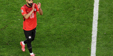 SEATTLE, WASHINGTON - JUNE 26: Mohamed Salah #10 of Egypt reacts as he is substituted during the FIFA World Cup 2026 Group G match between Egypt and IR Iran at Seattle Stadium on June 26, 2026 in Seattle, Washington. (Photo by Stu Forster/Getty Images)