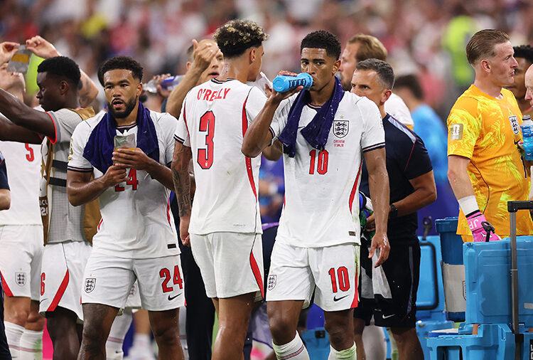 England players during a hydration break in game against Croatia Photo Courtesy: Getty Images