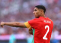 Achraf Hakimi #2 of Team Morocco looks on  during the Men's semifinal match between Morocco and Spain during the Olympic Games Paris 2024 at Stade de Marseille on August 05, 2024 in Marseille, France. (Photo by Alex Livesey/Getty Images)