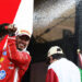 Second placed Lewis Hamilton of Great Britain and Scuderia Ferrari sprays Champagne on the podium during the F1 Grand Prix of Monaco at Circuit de Monaco on June 07, 2026 in Monte-Carlo, Monaco. (Photo by Mark Thompson/Getty Images)