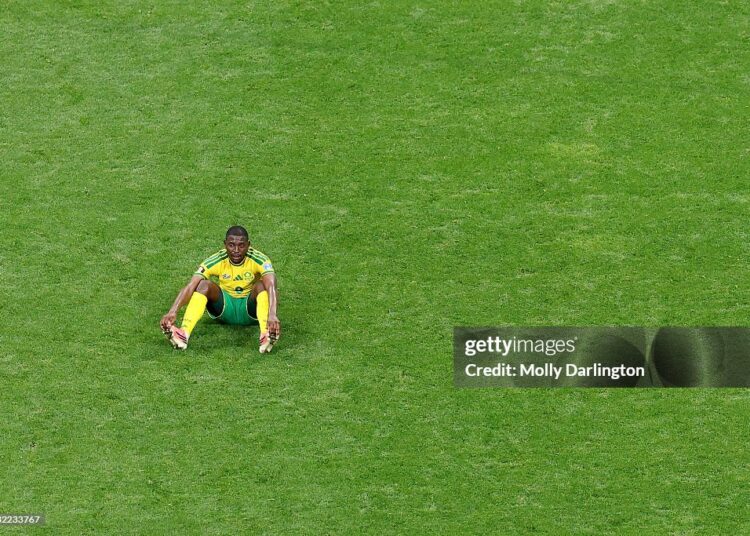 ATLANTA, GEORGIA - JUNE 18: Aubrey Modiba #6 of South Africa reacts after the 1-1 draw during the FIFA World Cup 2026 Group A match between Czechia and South Africa at Atlanta Stadium on June 18, 2026 in Atlanta, Georgia. (Photo by Molly Darlington/Getty Images)