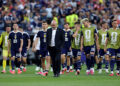 Steve Clarke, Manager of Scotland, and players show dejection after the team's 0-1 defeat in the FIFA World Cup 2026 Group C match between Scotland and Morocco at Boston Stadium on June 19, 2026 in Foxborough, Massachusetts. (Photo by Buda Mendes/Getty Images)