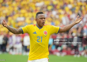 Leandro Campaz #21 of Colombia reacts during the penalty shootout in FIFA World Cup 2026 Round Of 16 match between Switzerland and Colombia (Photo by Christopher Morris/ISI Photos/ISI Photos via Getty Images)