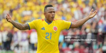 Leandro Campaz #21 of Colombia reacts during the penalty shootout in FIFA World Cup 2026 Round Of 16 match between Switzerland and Colombia (Photo by Christopher Morris/ISI Photos/ISI Photos via Getty Images)